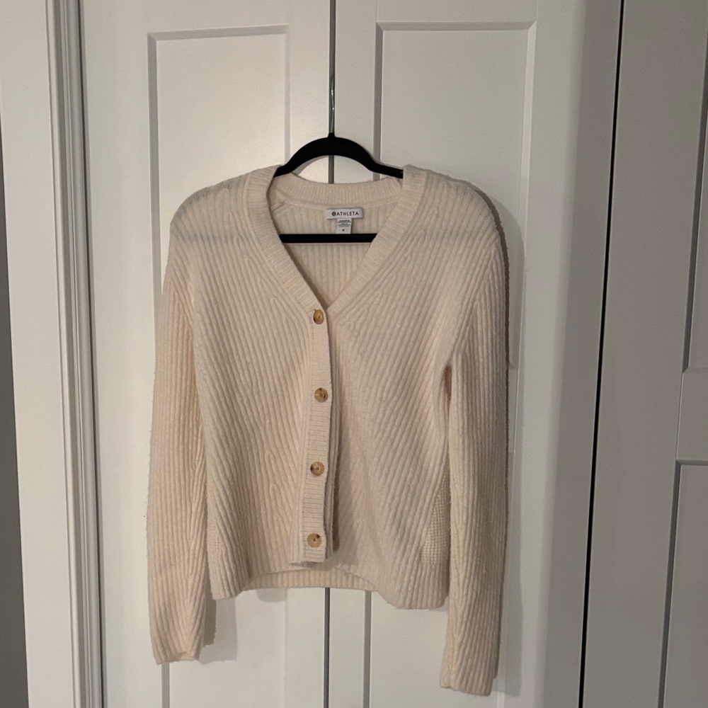 Athleta White Open-Front Cascading Merino Wool Cardigan — Size M — NWOT